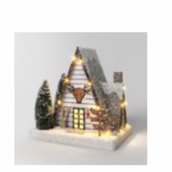New Wondershop Christmas village Lit paper Ski Lodge with bottle brush trees - Picture 1 of 6